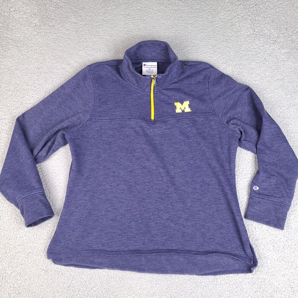 Michigan Wolverines Sweatshirt Womens XL Blue 1/4 Zip Pullover Champion NCAA